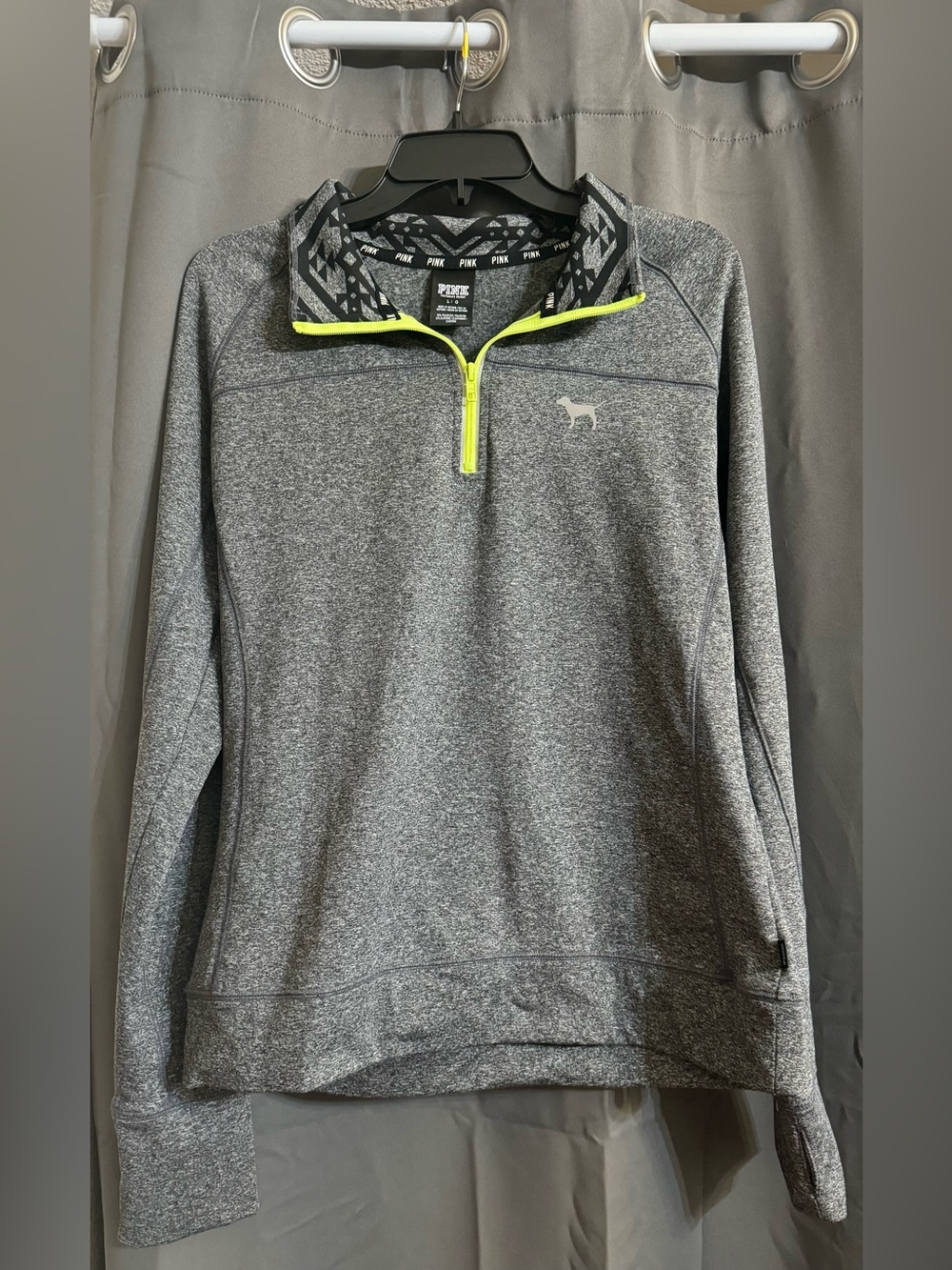 PINK Victoria's Secret Gray Half-Zip Pullover with Neon Yellow Trim